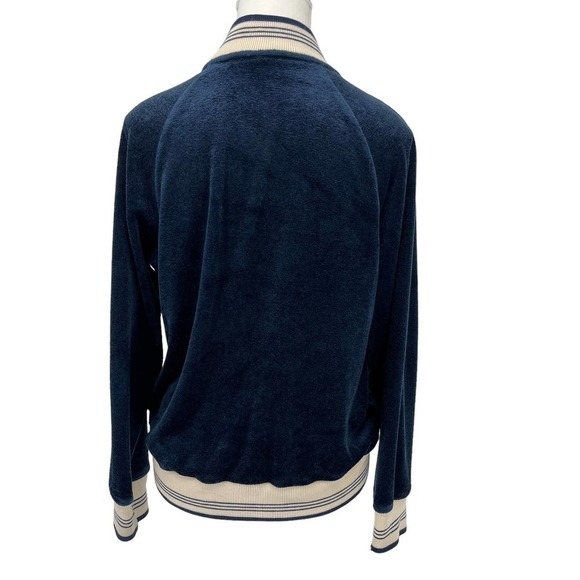 Vintage 70’s Track Jacket Terry Cloth Velour Full Zip Navy Stripe Large - Picture 2 of 9